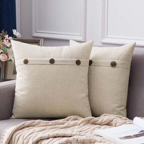 Throw Pillow Covers Cushion Case Triple Button Vintage Farmhouse 18 x 18 Inch - Picture 1 of 8